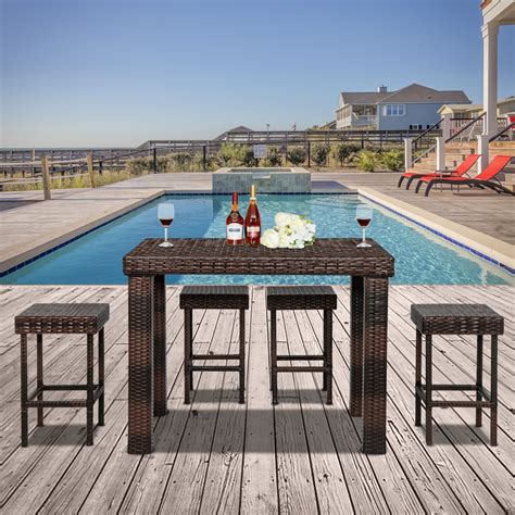 Uhomepro 5 Pieces Outdoor High Top Table And Chairs Patio Furniture