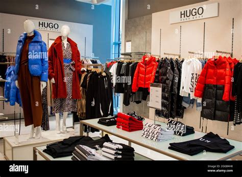 Moscow, Russia, November 2020: Corner of the Hugo Boss brand. Women's ...