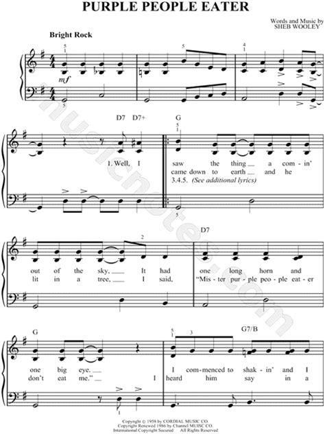 Sheb Wooley Purple People Eater Sheet Music Easy Piano In G Major Download And Print Sku