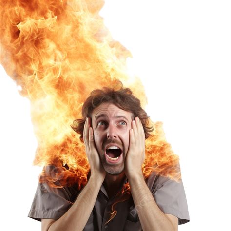 Man Scared In Front Of Burning Fire And Smoke Man Male Scared Png