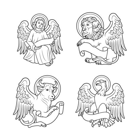 Winged Tetramorph Icons of the Four Evangelists, human, lion, bull ...