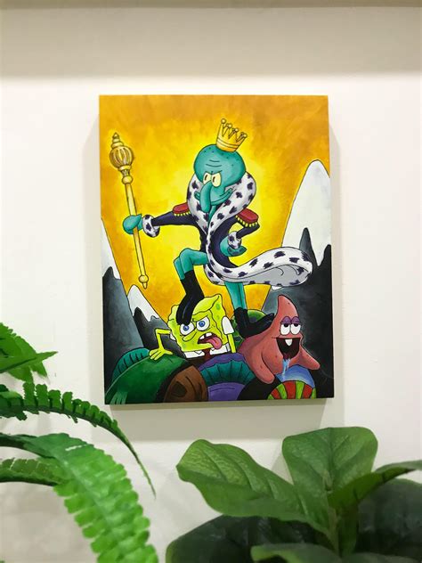 Spongebob Squarepants Patrick Squidward Acrylic Painting Painting