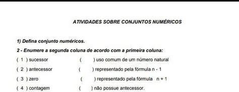 enumere a segunda coluna de acordo com a primeira coluna - brainly.com.br
