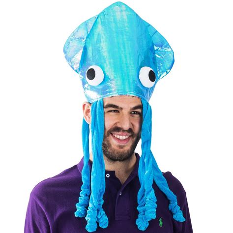 Hats Funny Party Hats Shiny Blue Squid Hat Squid Hat Funny Fun And