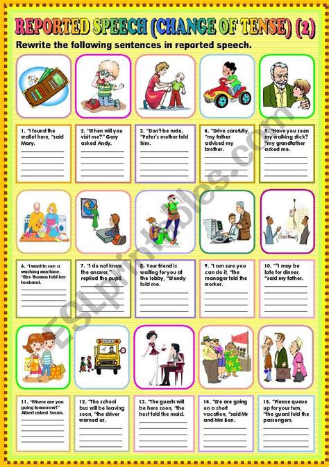 Reported Speech Change Of Tense Part Key Esl Worksheet By Ayrin