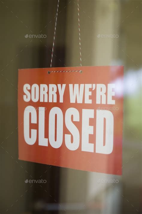 Closed Sign Board Hanging On Door Of Cafe Or Small Store Stock Photo By