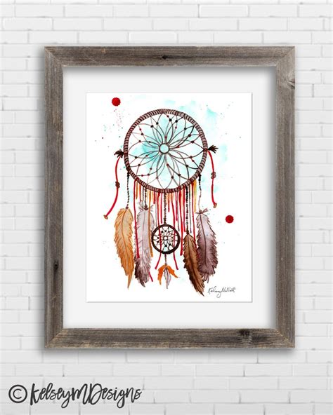 Dream Catcher Wall Art Watercolor Painting Dream Catcher Art Etsy