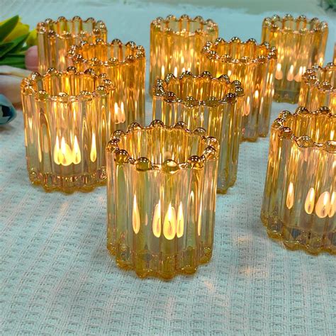 Goldeal 12pcs Gold Glass Votive Candle Holders Tealight Holders Decorative Tea