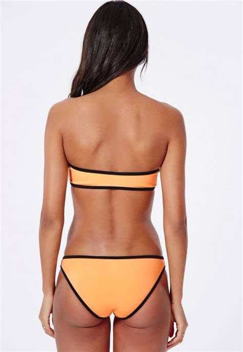 Missguided Zip Front Neoprene Bandeau Bikini Top Orange Lyst