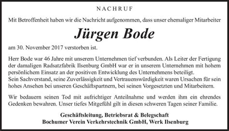 Traueranzeigen von Jürgen Bode abschied nehmen de