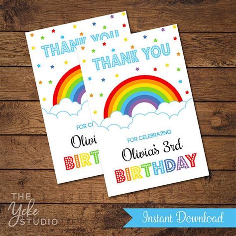 Over The Rainbow Thank You Card Rainbow Birthday Party Etsy Rainbow