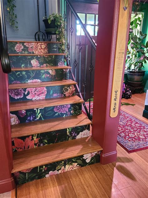 Floral Removable Stair Riser Decals Peony On Black Background Etsy