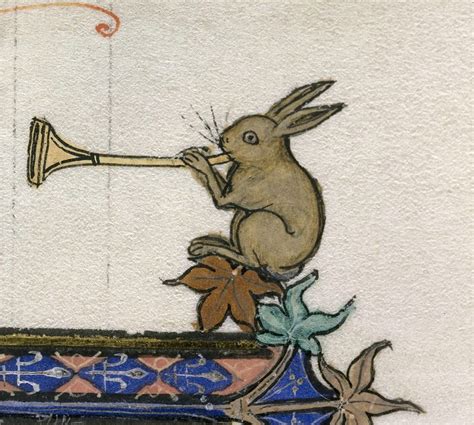 al wat ik kon (z)ijn — rabbit playing the trumpet Medieval illuminated...