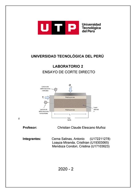 Informe DE Laboratorio 2 Corte Directo G Profesor Christian Claude