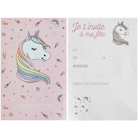 Invitation Anniversaire Fille Ans Licorne Lot De Cartes