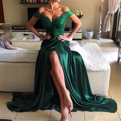 Emerald Green High Split Side Sexy Prom Dresses 2017 New Arrival Off