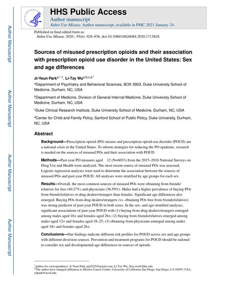 Pdf Sources Of Misused Prescription Opioids And Their Association