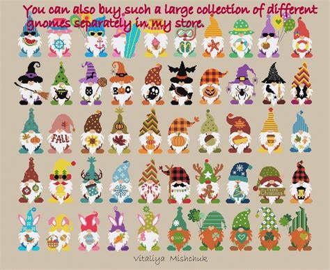 Halloween Gnome Cross Stitch Pattern PDF Spooky Set Collection Etsy