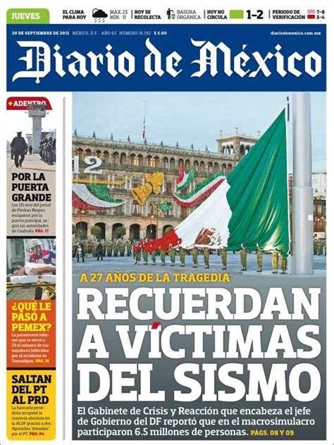 Periódico Diario De México México Periódicos De México Edición De Jueves 20 De Septiembre