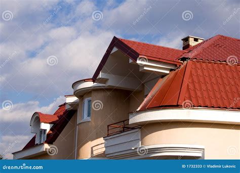 House with red roof stock image. Image of white, wooden - 1732333