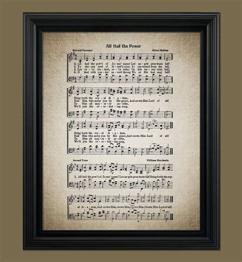 All Hail The Power Of Jesus Name Hymn Print Sheet Music Home Decor