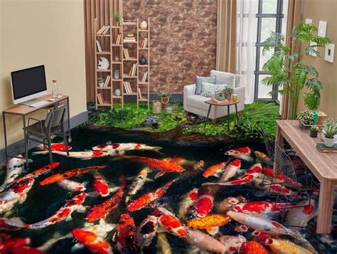 3D Koi Pond JJ2556FF Floor Wallpaper Murals Self Adhesive Etsy