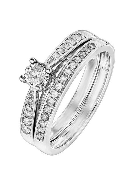 Love Diamond 9ct White Gold 30 Point Diamond Bridal Set Uk