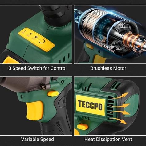 TECCPO Boulonneuse à Choc 350Nm Brushless Clé à Chocs Sans Fil 14