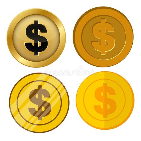 Four Different Style Gold Coin With Us Dollar Currency Symbol Vector