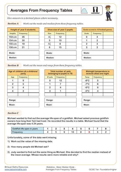 Frequency Table Worksheets - Worksheets For Kindergarten