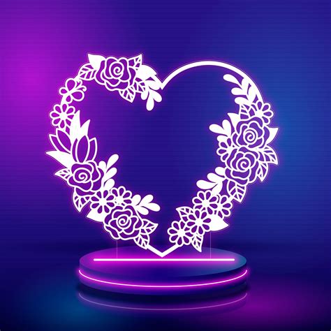 Heart Flowers Acrylic Led Lamp Svg 3D Led Light Files DXF Etsy 3d