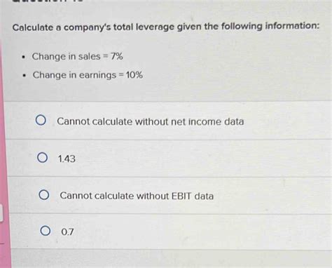 Solved Calculate A Company S Total Leverage Given The Following