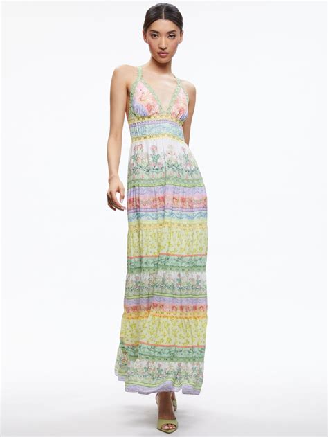 Women Maxi Alice Olivia Karolina Halter Maxi Dress Floral Fest