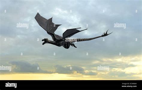 Flying dragon on sky background - 3D illustration Stock Photo - Alamy