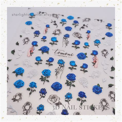 3d Blue Rose Nail Stickers Flower Nail Art Rose Nail Decal Floral