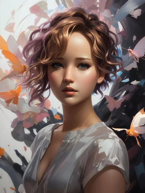 Premium Ai Image A Painting Of Jennifer Lawrence With Pixie Hair