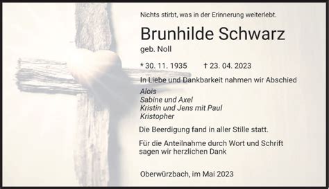 Traueranzeigen Von Brunhilde Schwarz Saarbruecker Zeitung Trauer De