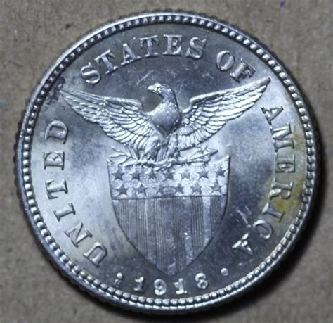 Philippines 1918 20 Centavo USPI Silver Coin AU UNC Hobbies Toys