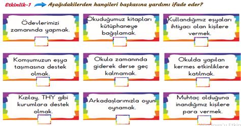 3 Sınıf Hayat Bilgisi Okulumuzda Sosyal Yardımlaşma ve Dayanışma