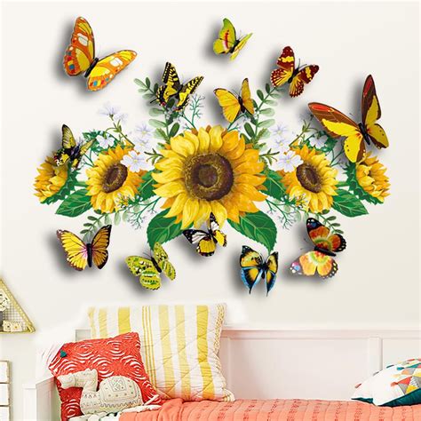 Aurigate Sunflower Wall Decals 3d Sunflower Yellow Daisy Flowers Wall