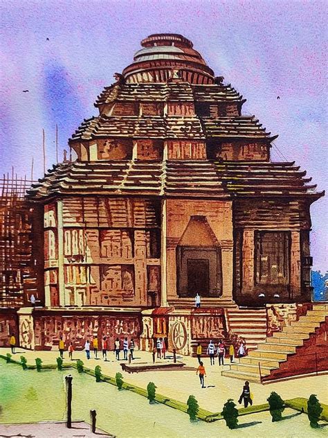 Konark Sun Temple Watercolor Painting By Anupam Pathak Exotic India Art