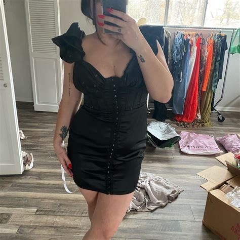 Black Satin Corset Mini Dress Gem