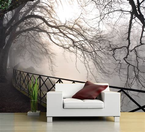 Urban Wall Mural for Living Room Foggy Park Wallpaper Wall - Etsy