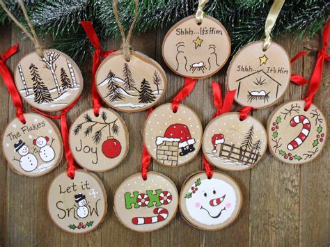 Wood Burned Birch Slice Ornament Hand Burned Painted Joy Etsy