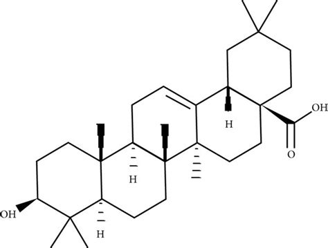 Chemical structures of (a) vanillic acid, (b) oleanolic acid, (c ...