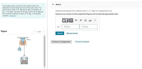 Solved The double pulley consists of two wheels which are | Chegg.com