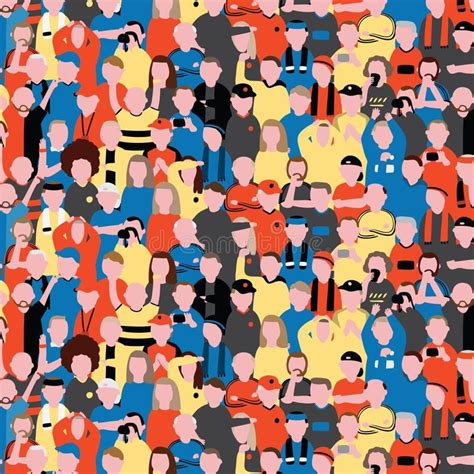 Seamless Vector Pattern Of Crowd People At Football Stadium Sports