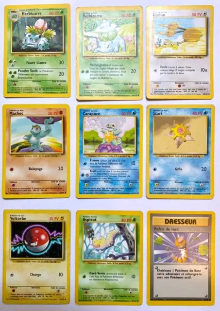 LOT DE 9 cartes Pokémon Herbizarre 30 102 Carapuce 63 Stari Set de Base