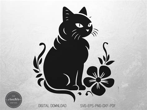 Cat Silhouette Svg Floral Cat Svg Black Cat Svg Cute Cat Svg Etsy