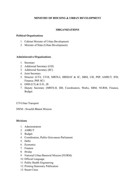 Ministry of Housing & Urban Development - different political